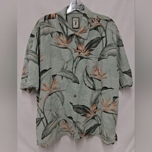 Jamaica Jaxx Green Tropical Floral Men's Shirt Sz XXL 100% Silk
